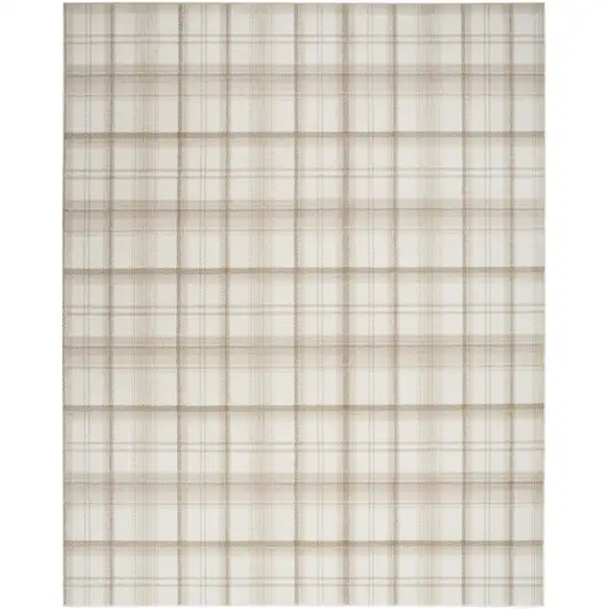 Beige and Ivory Plaid Power Loom Area Rug Photo 2