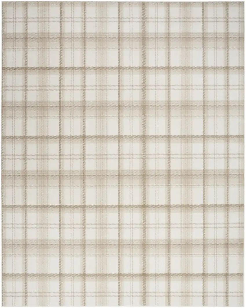 Beige and Ivory Plaid Power Loom Area Rug Photo 2