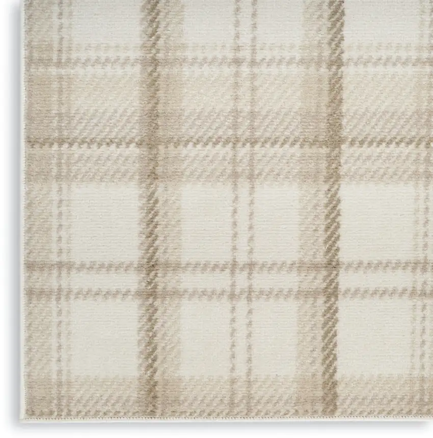Beige and Ivory Plaid Power Loom Area Rug Photo 8