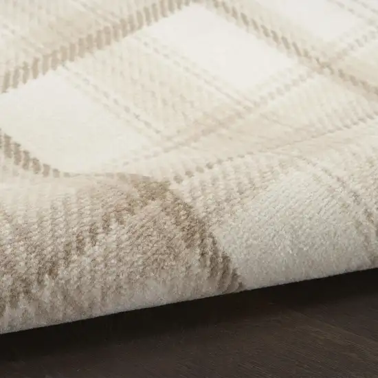 Beige and Ivory Plaid Power Loom Area Rug Photo 7