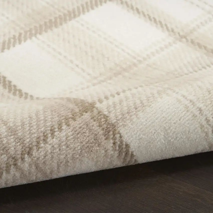 Beige and Ivory Plaid Power Loom Area Rug Photo 7