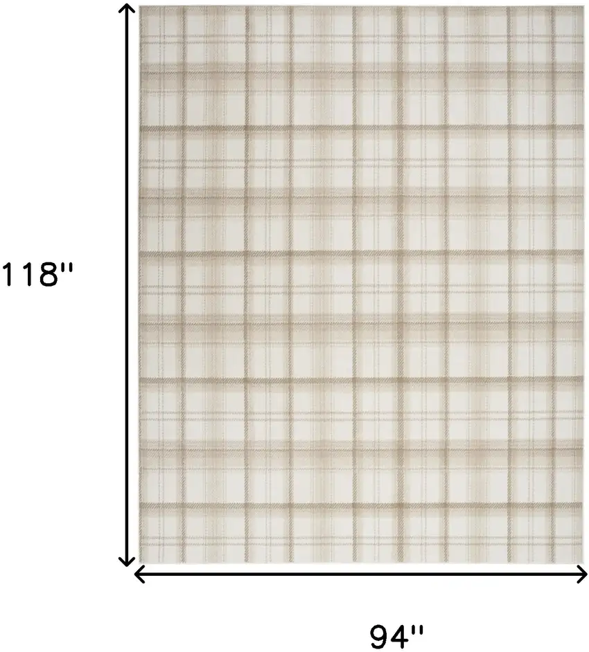 Beige and Ivory Plaid Power Loom Area Rug Photo 3