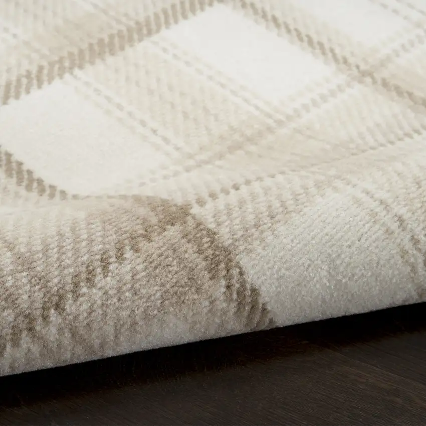 Beige and Ivory Plaid Power Loom Area Rug Photo 8