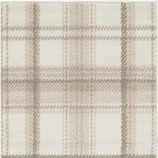Beige and Ivory Plaid Power Loom Area Rug Photo 4