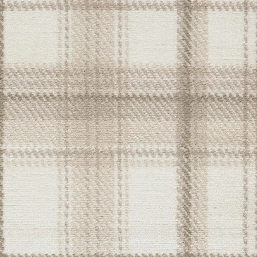 Beige and Ivory Plaid Power Loom Area Rug Photo 3
