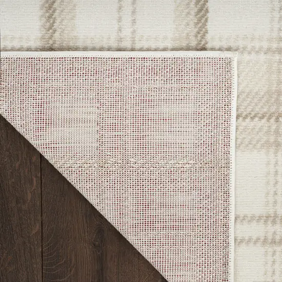 Beige and Ivory Plaid Power Loom Area Rug Photo 9