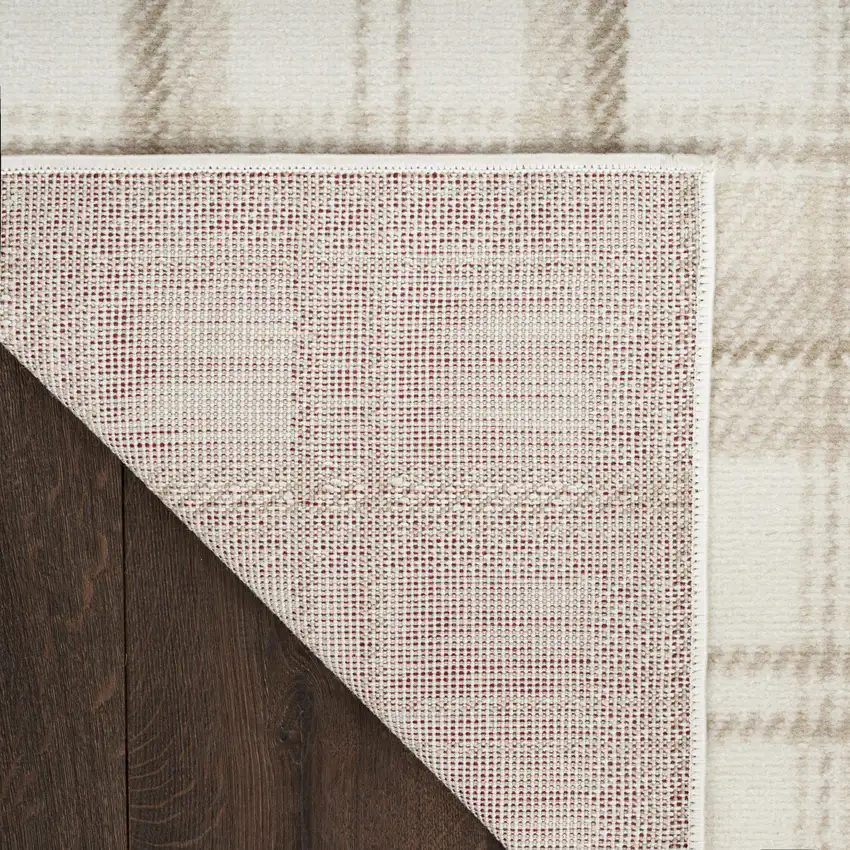 Beige and Ivory Plaid Power Loom Area Rug Photo 9