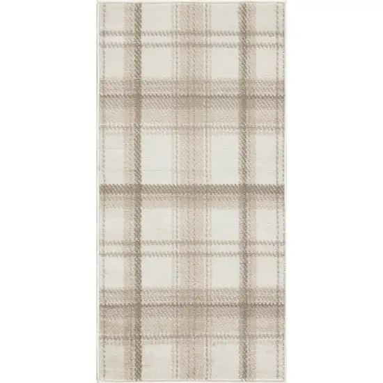 Beige and Ivory Plaid Power Loom Area Rug Photo 5