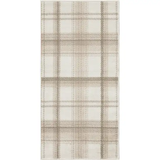 Beige and Ivory Plaid Power Loom Area Rug Photo 2