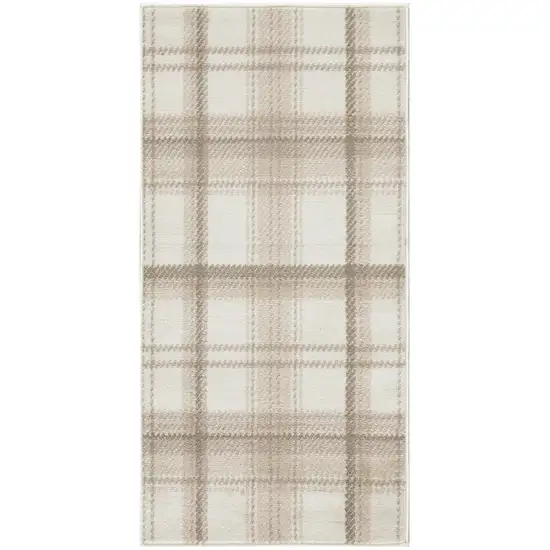 Beige and Ivory Plaid Power Loom Area Rug Photo 8