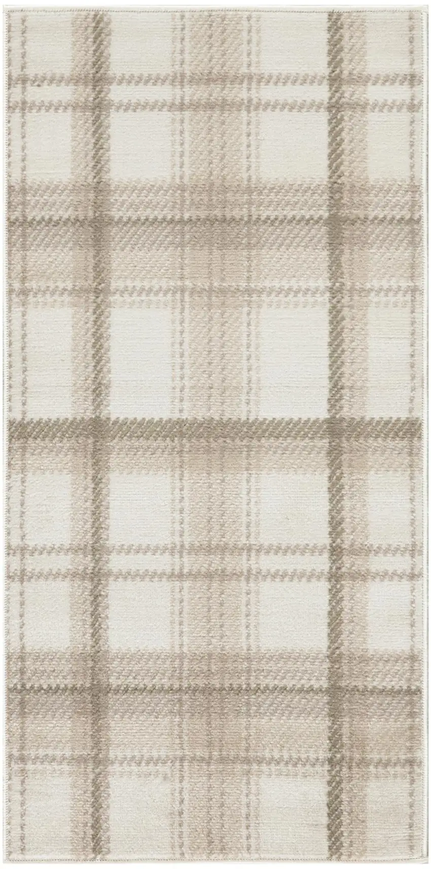 Beige and Ivory Plaid Power Loom Area Rug Photo 8