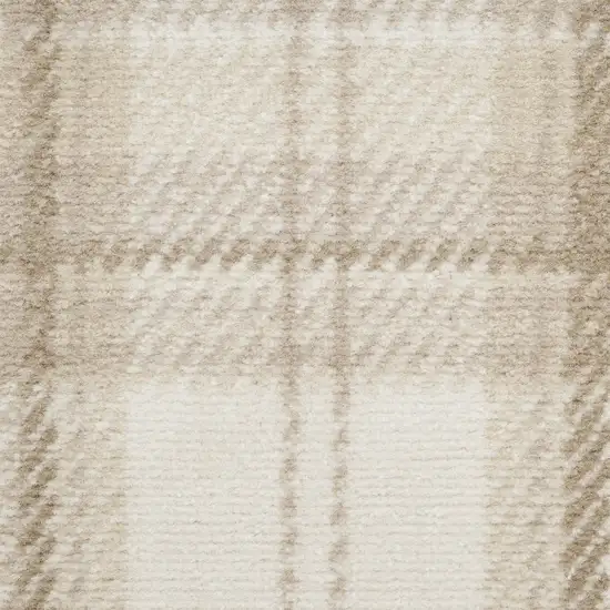 8' Beige And Ivory Plaid Runner Rug Photo 4