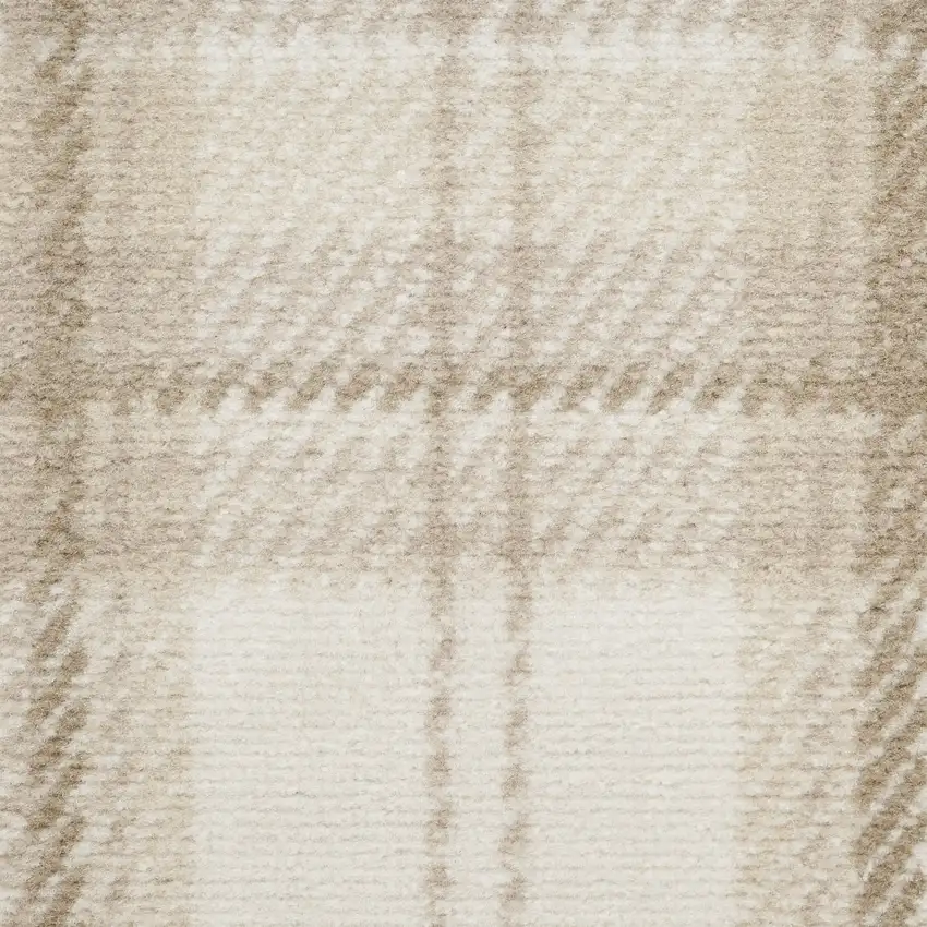 8' Beige And Ivory Plaid Runner Rug Photo 4