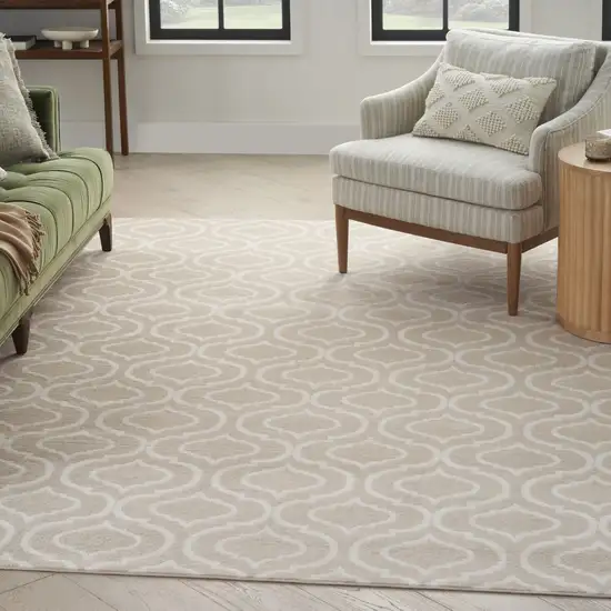 Beige and Ivory Trellis Non Skid Area Rug Photo 4