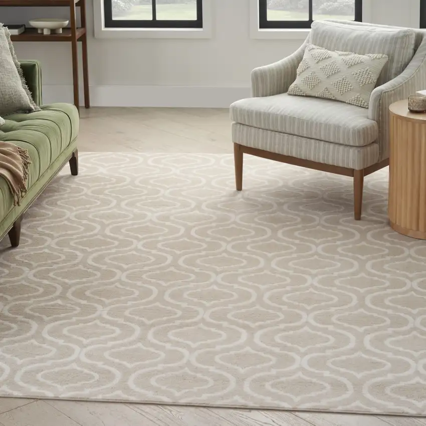 Beige and Ivory Trellis Non Skid Area Rug Photo 4
