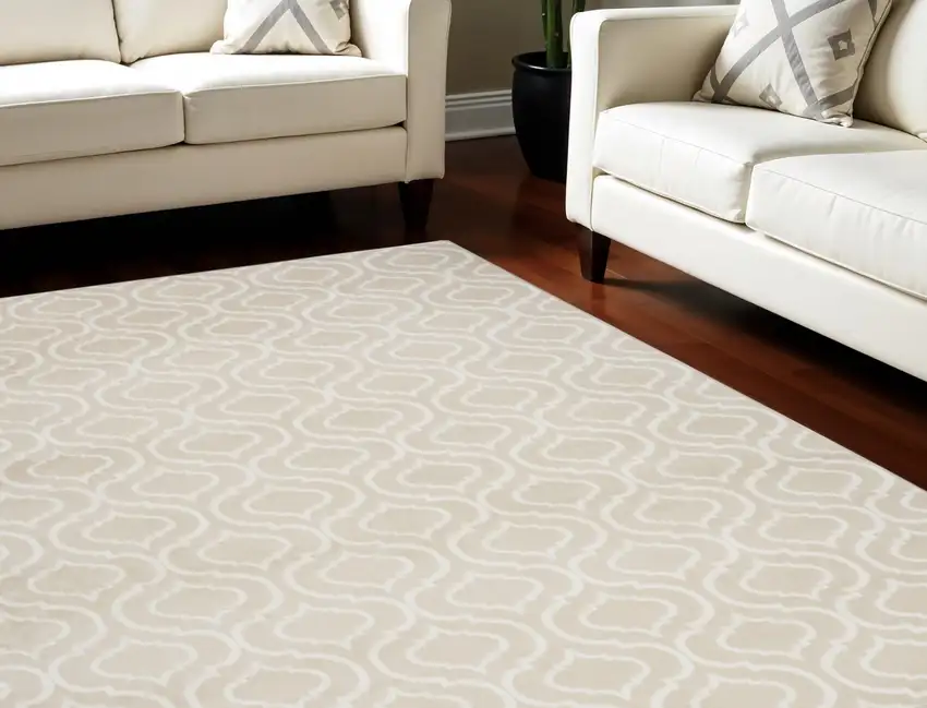 Beige and Ivory Trellis Non Skid Area Rug Photo 1