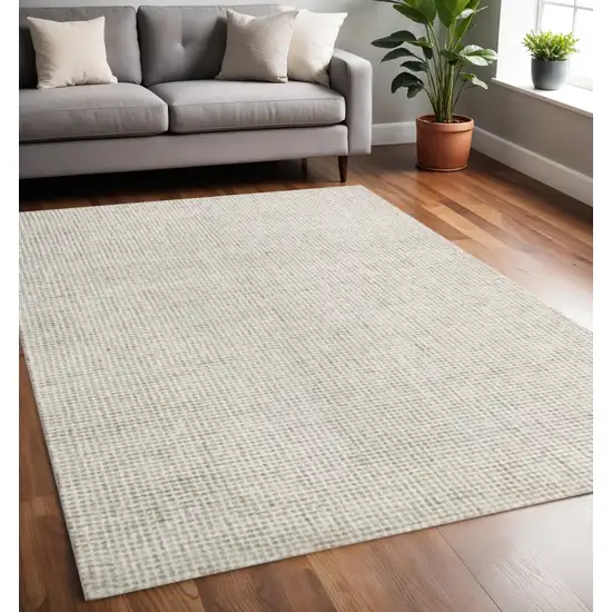 Beige and Ivory Wool Checkered Hand Tufted Area Rug Photo 1