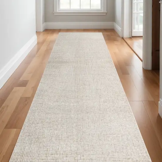 8' Beige And Ivory Wool Checkered Hand Tufted Runner Rug Photo 1