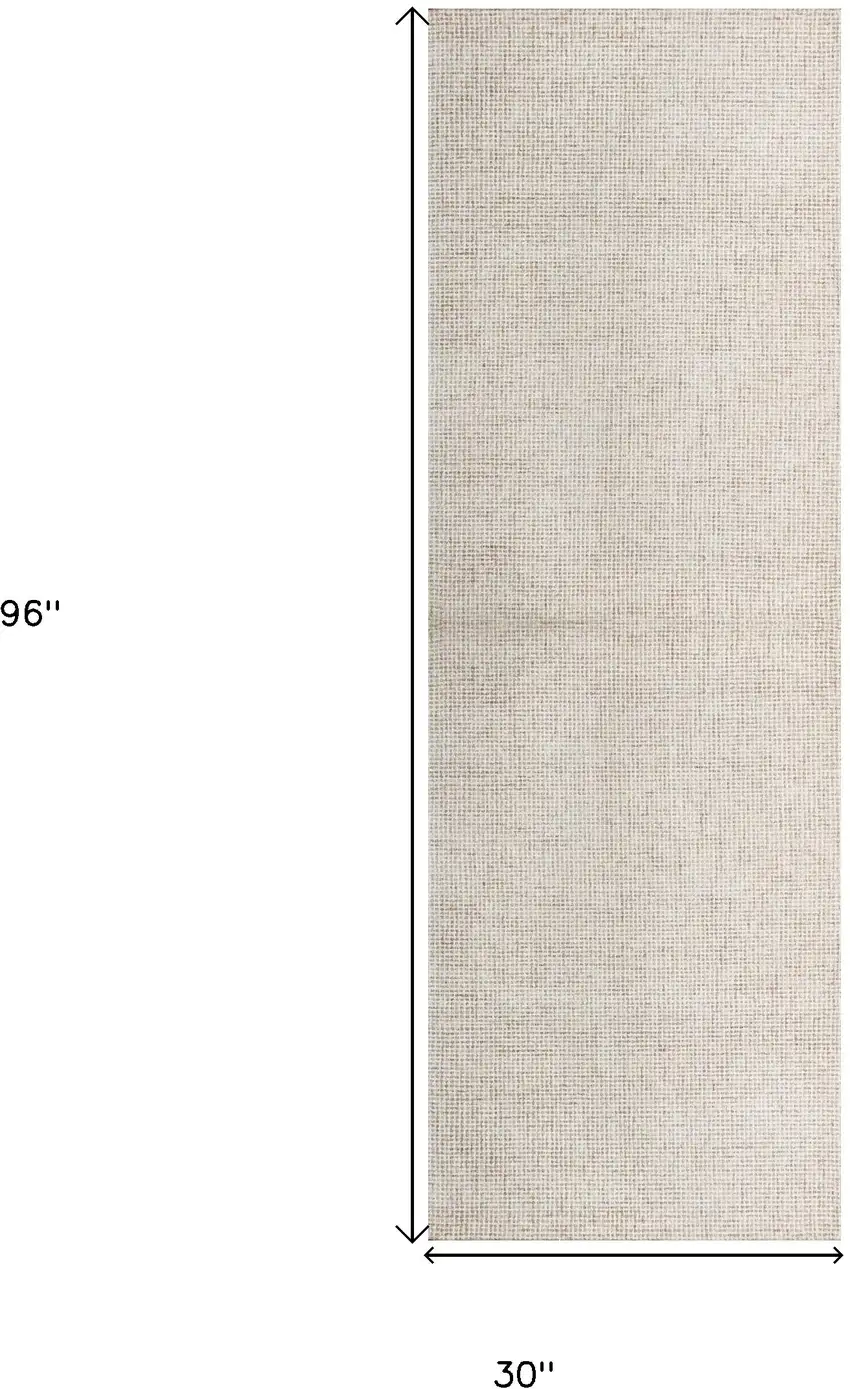 Beige and Ivory Wool Checkered Hand Tufted Runner Rug Photo 3