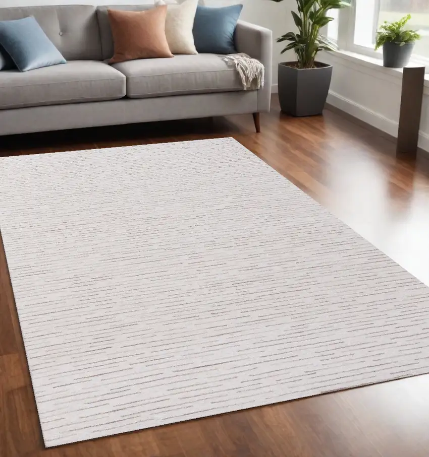 Beige and Ivory Wool Striped Hand Tufted Area Rug Photo 1