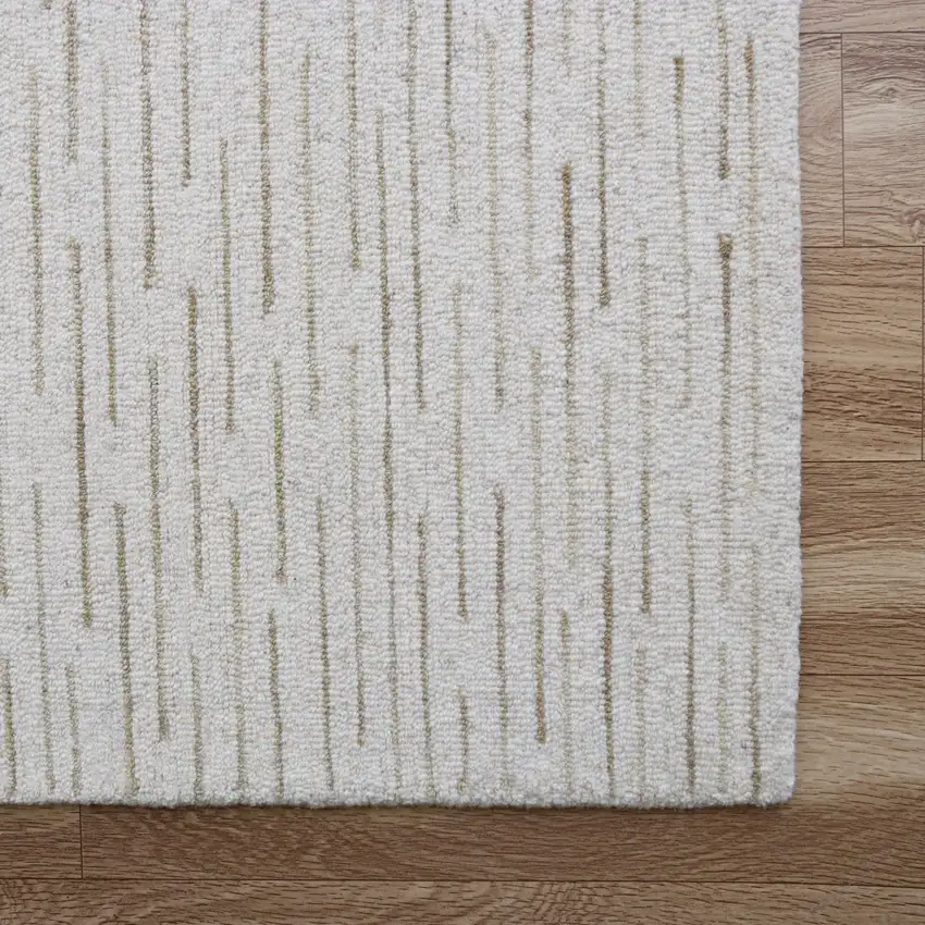 Beige and Ivory Wool Striped Hand Tufted Area Rug Photo 4