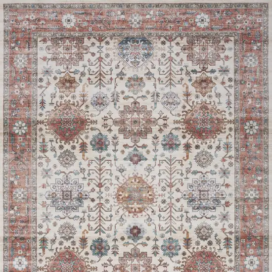Beige and Orange Oriental Distressed Non Skid Area Rug Photo 9