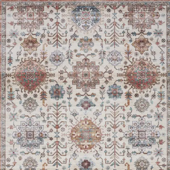 Beige and Orange Oriental Distressed Non Skid Area Rug Photo 8