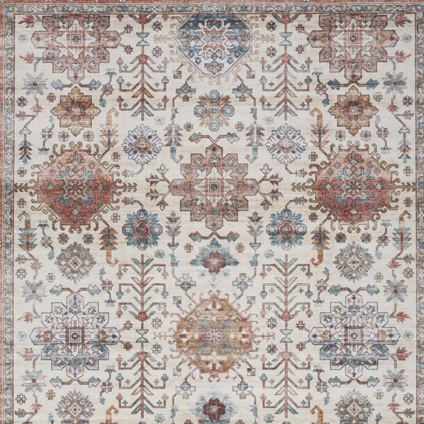Beige and Orange Oriental Distressed Non Skid Area Rug Photo 8