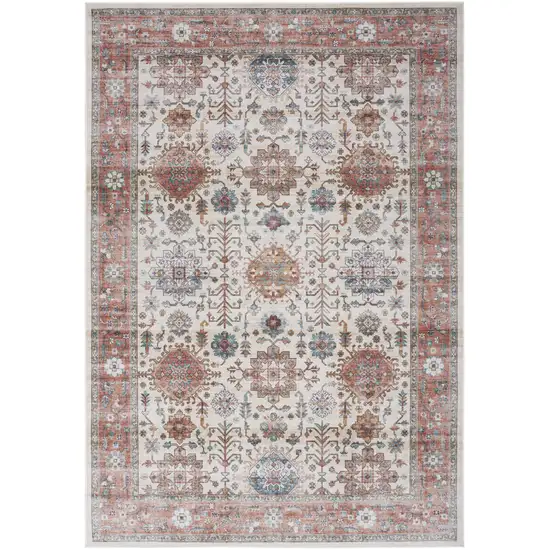 Beige and Orange Oriental Distressed Non Skid Area Rug Photo 2