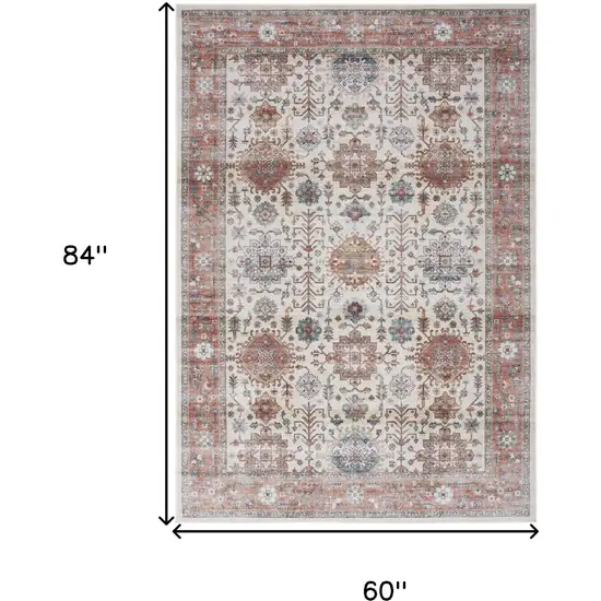 Beige and Orange Oriental Distressed Non Skid Area Rug Photo 3