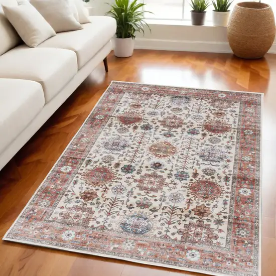Beige and Orange Oriental Distressed Non Skid Area Rug Photo 1