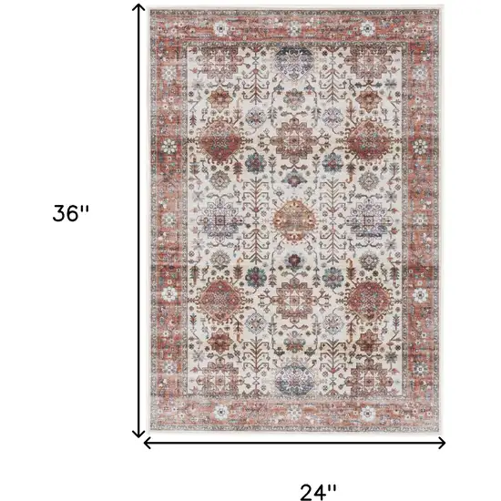 Beige and Orange Oriental Distressed Non Skid Area Rug Photo 3