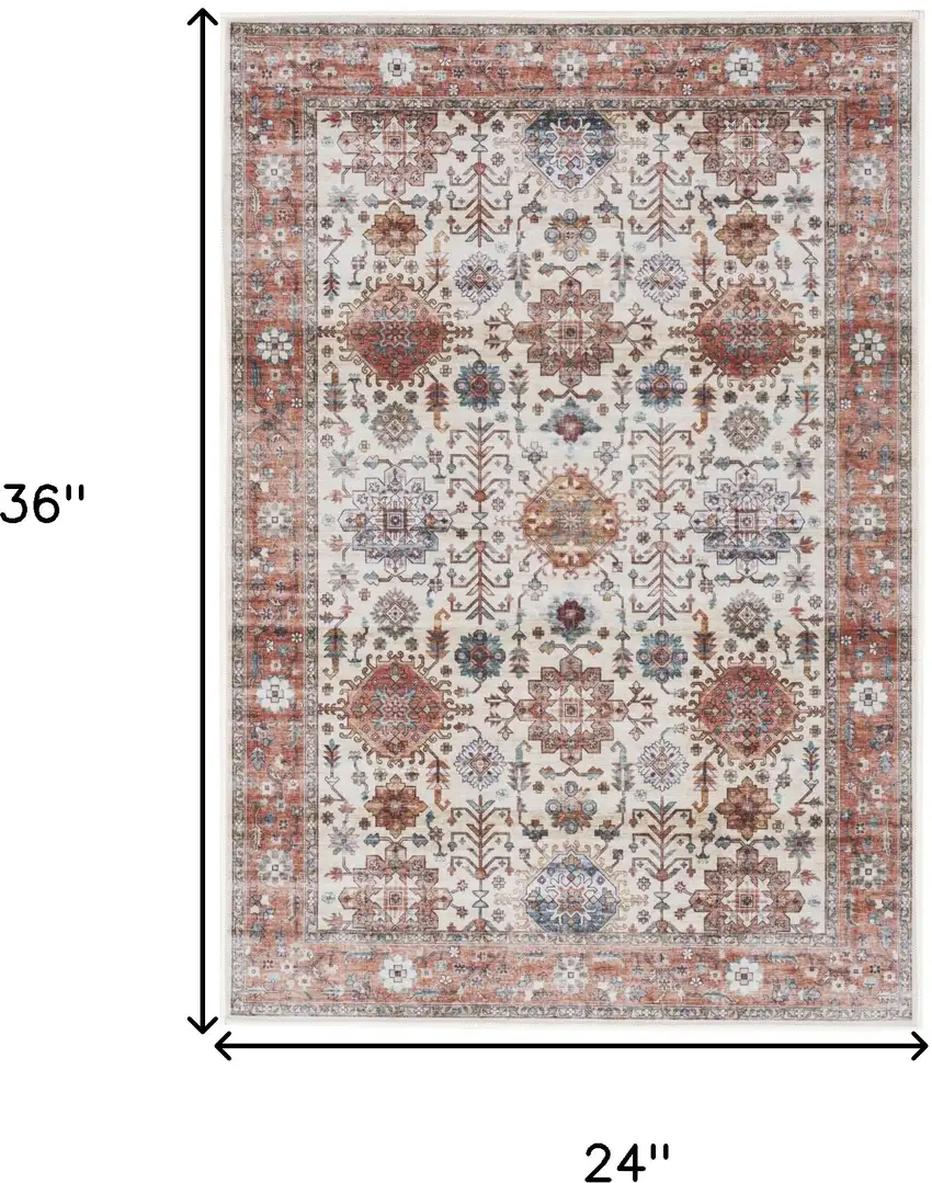 Beige and Orange Oriental Distressed Non Skid Area Rug Photo 3