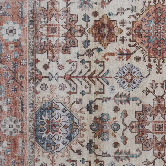Beige and Orange Oriental Distressed Non Skid Area Rug Photo 8