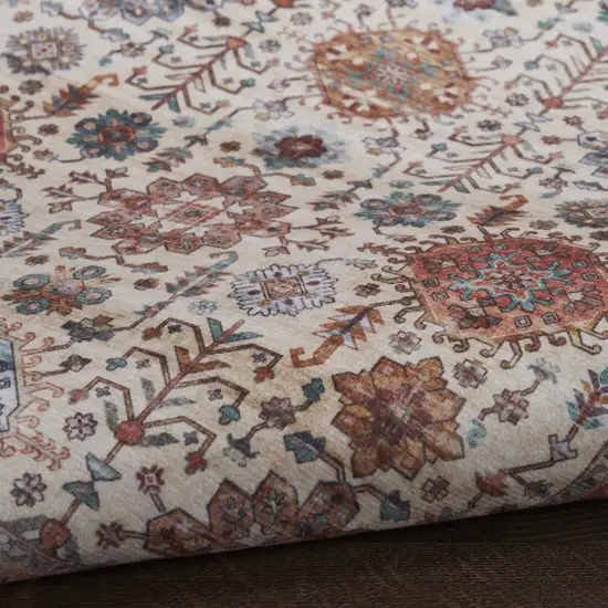Beige and Orange Oriental Distressed Non Skid Area Rug Photo 9