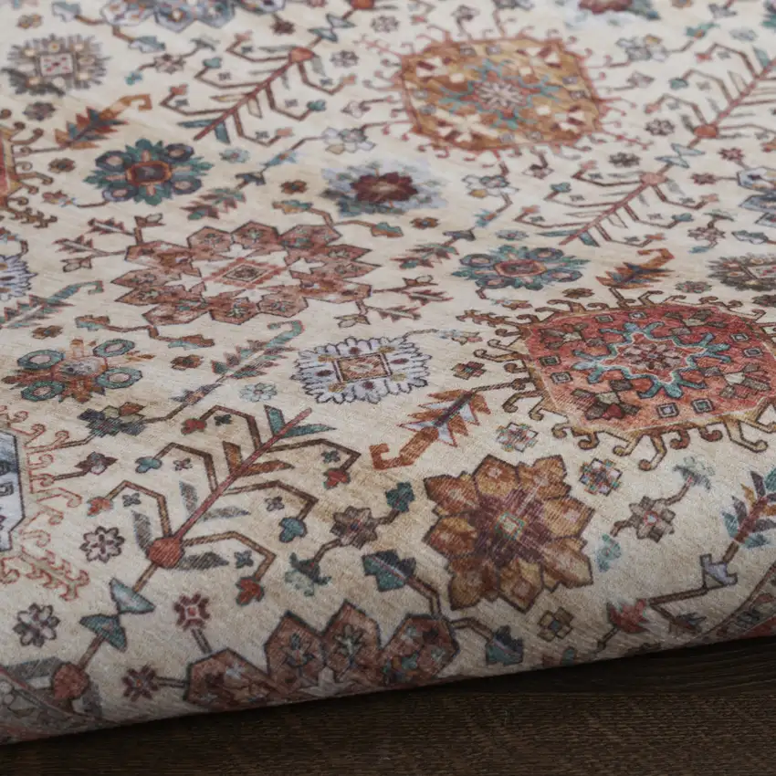 Beige and Orange Oriental Distressed Non Skid Area Rug Photo 9