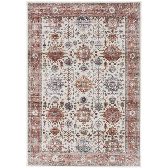 Beige and Orange Oriental Distressed Non Skid Area Rug Photo 2