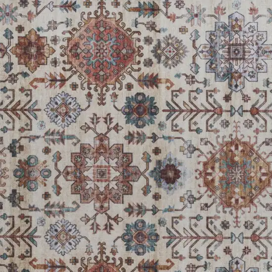 Beige and Orange Oriental Distressed Non Skid Area Rug Photo 2