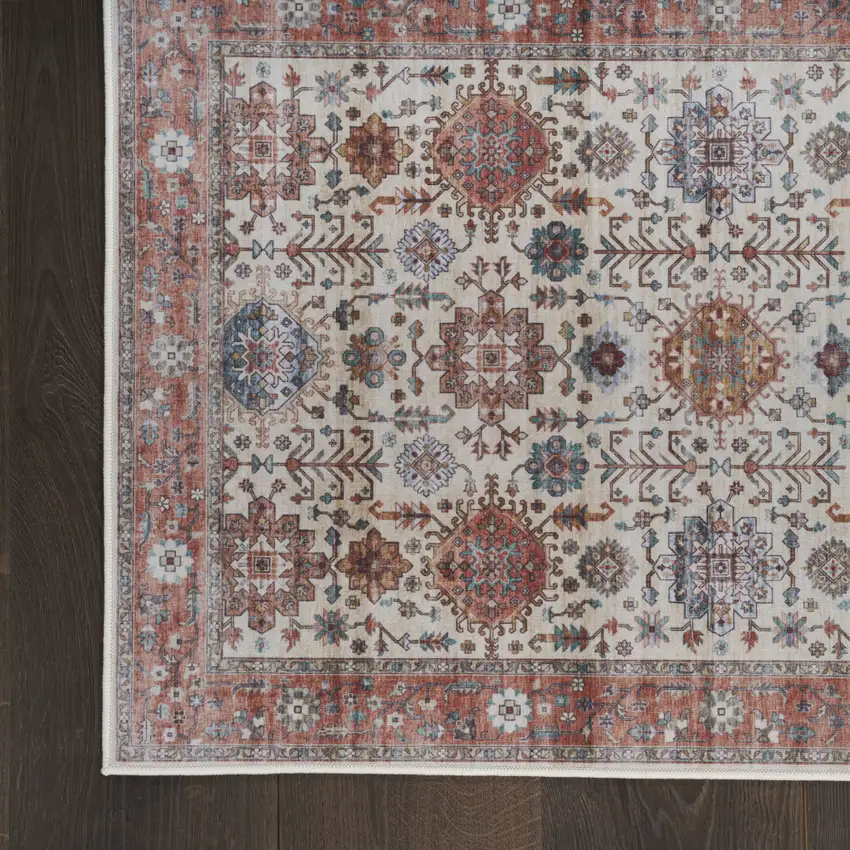 Beige and Orange Oriental Distressed Non Skid Area Rug Photo 7