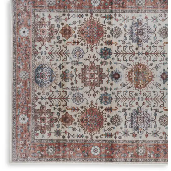 Beige and Orange Oriental Distressed Non Skid Area Rug Photo 5