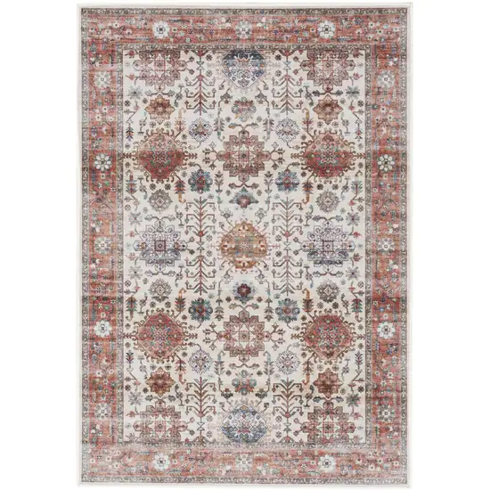 Beige and Orange Oriental Distressed Non Skid Area Rug Photo 1