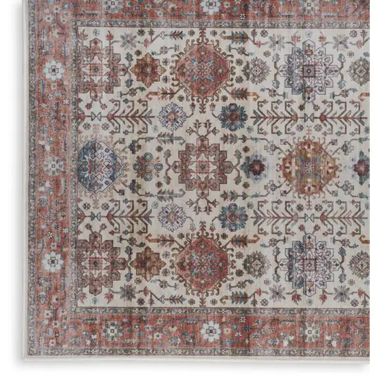Beige and Orange Oriental Distressed Non Skid Area Rug Photo 4