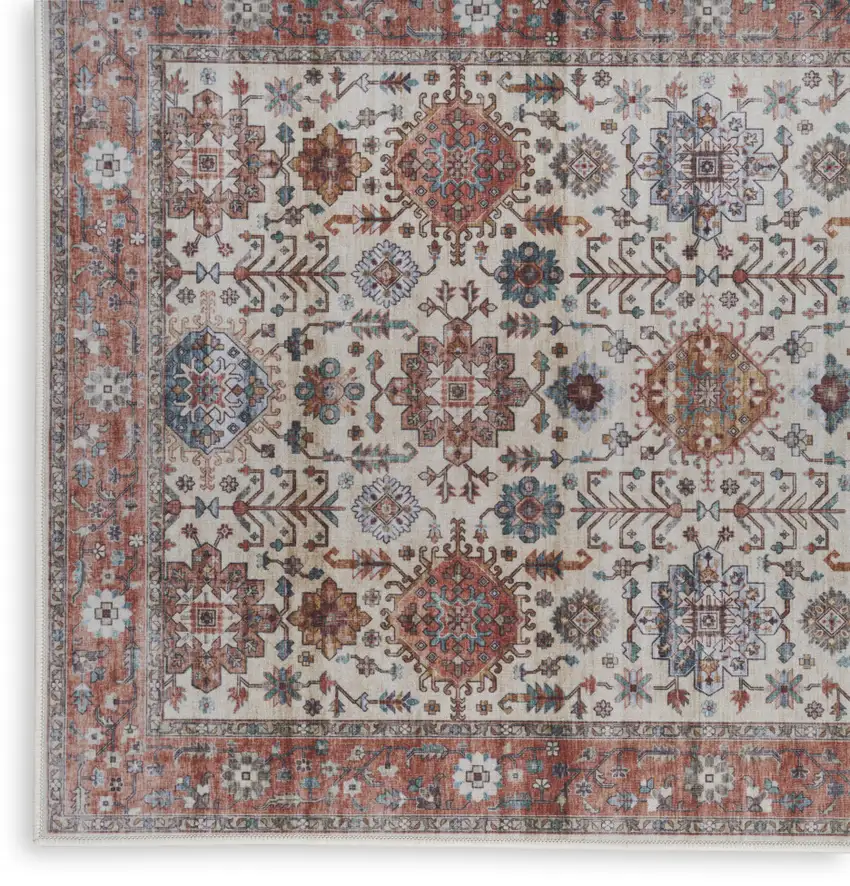 Beige and Orange Oriental Distressed Non Skid Area Rug Photo 4