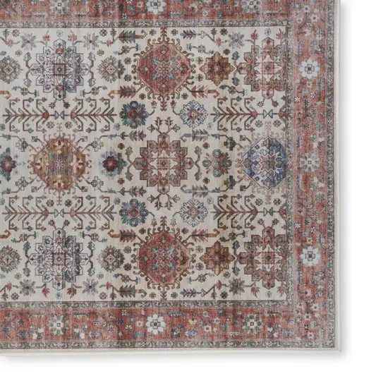 Beige and Orange Oriental Distressed Non Skid Area Rug Photo 5