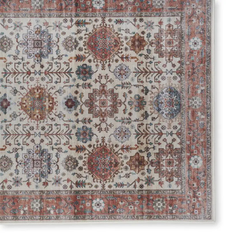 Beige and Orange Oriental Distressed Non Skid Area Rug Photo 5