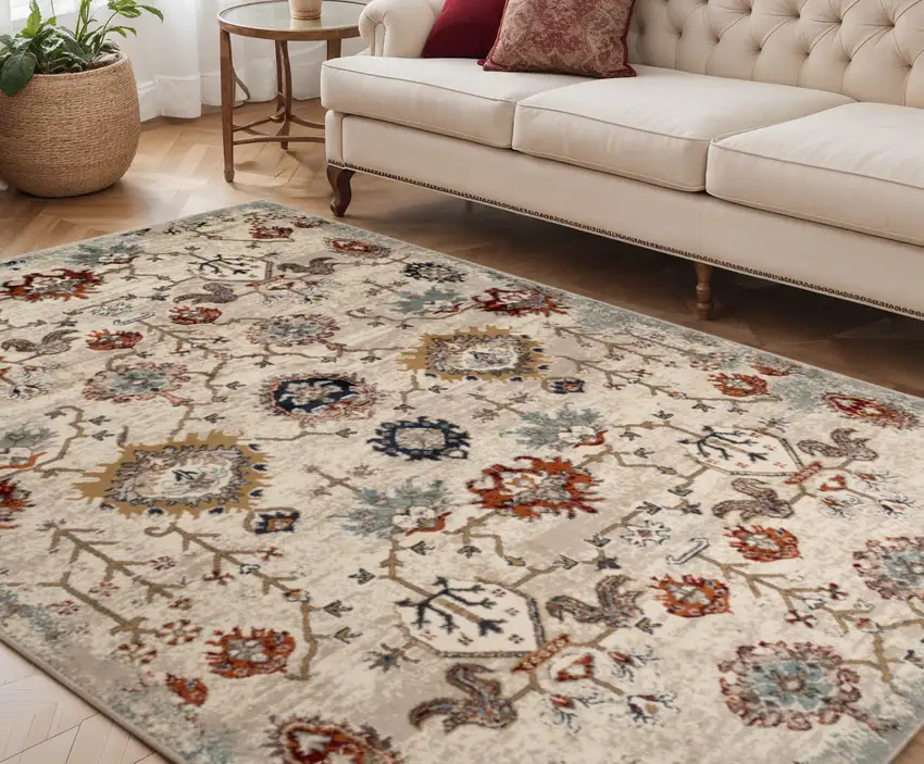Beige Rust and Navy Oriental Power Loom Area Rug Photo 1