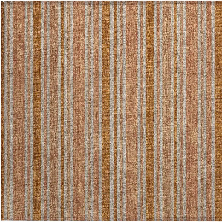 Beige and Orange Striped Washable Non Skid Indoor Outdoor Area Rug Photo 7