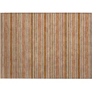 Photo of Beige and Orange Striped Washable Non Skid Indoor Outdoor Area Rug