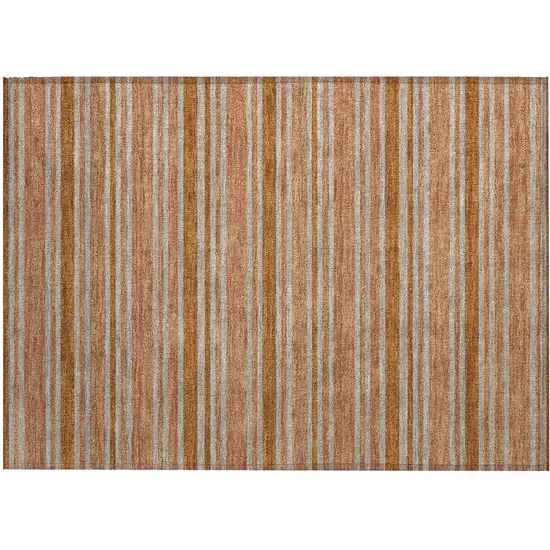 Beige and Orange Striped Washable Non Skid Indoor Outdoor Area Rug Photo 2