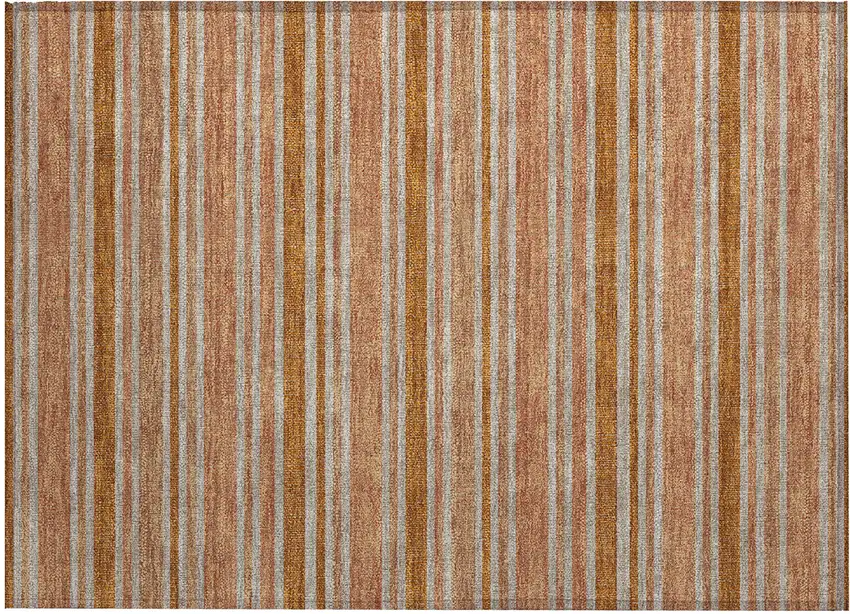 Beige and Orange Striped Washable Non Skid Indoor Outdoor Area Rug Photo 2